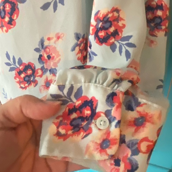 Blouse from Faded Glory - Light Blue Floral button up motorcycle collar cottage - Picture 4 of 9